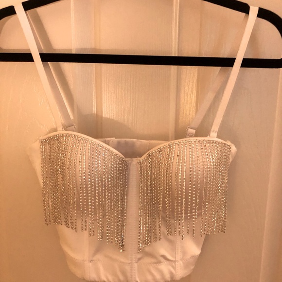 Windsor Tops Windsor Rhinestone Fringe White Corset Crop Top Poshmark